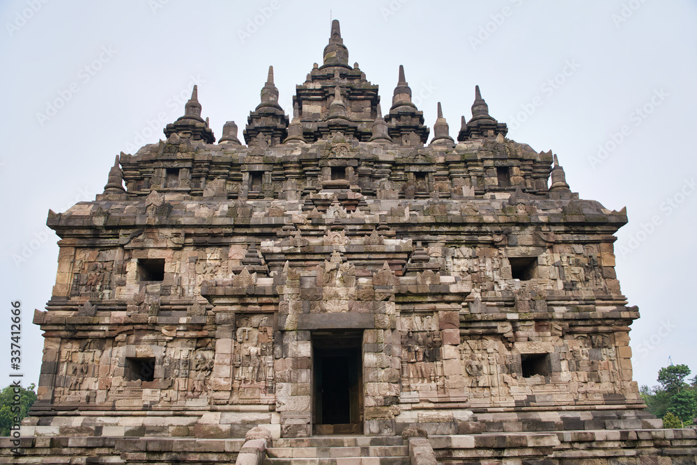 Central building of an ancient Hindu stone temple in Yogjakarta