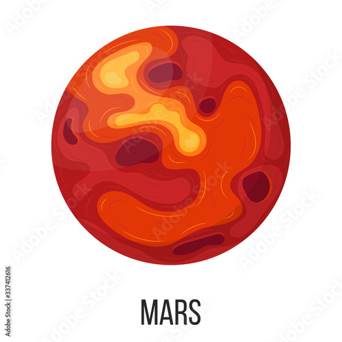 Mars planet isolated on white background. Planet of solar system. Cartoon style vector illustration for any design.