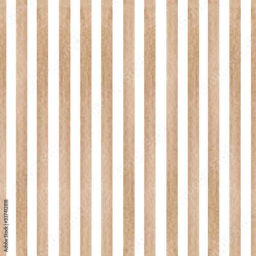 Watercolor hand drawn seamless pattern with abstract stripes in brown color isolated on white background. Good for textile, background, wrapping paper etc.