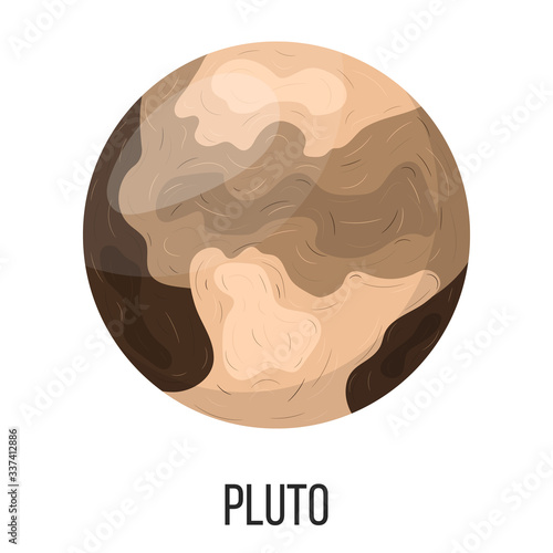 Pluto planet isolated on white background. Planet of solar system. Cartoon style vector illustration for any design.