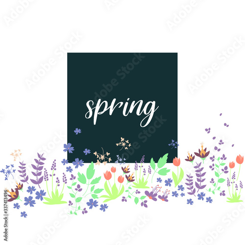 Spring time vector with flowers for book cover, banners, flyers, posters, brochures, invitations, presentations, gift cards. 
