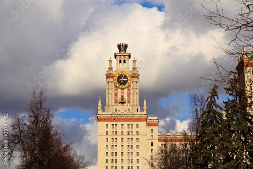 One of the clock towers on Moscow State University building