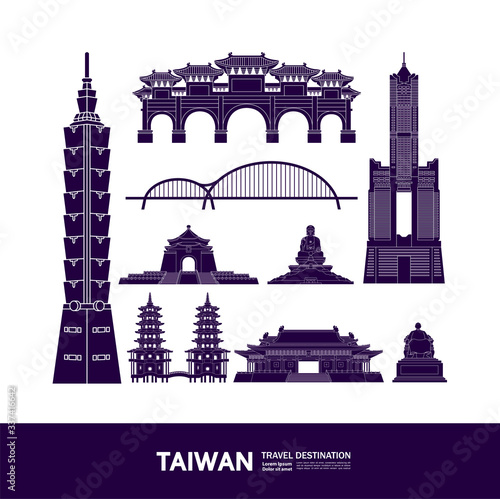Taiwan travel destination grand vector illustration. 