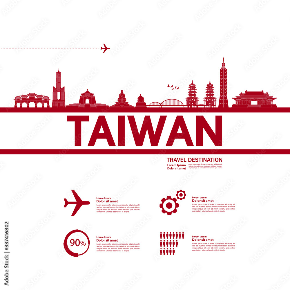Taiwan travel destination grand vector illustration. 