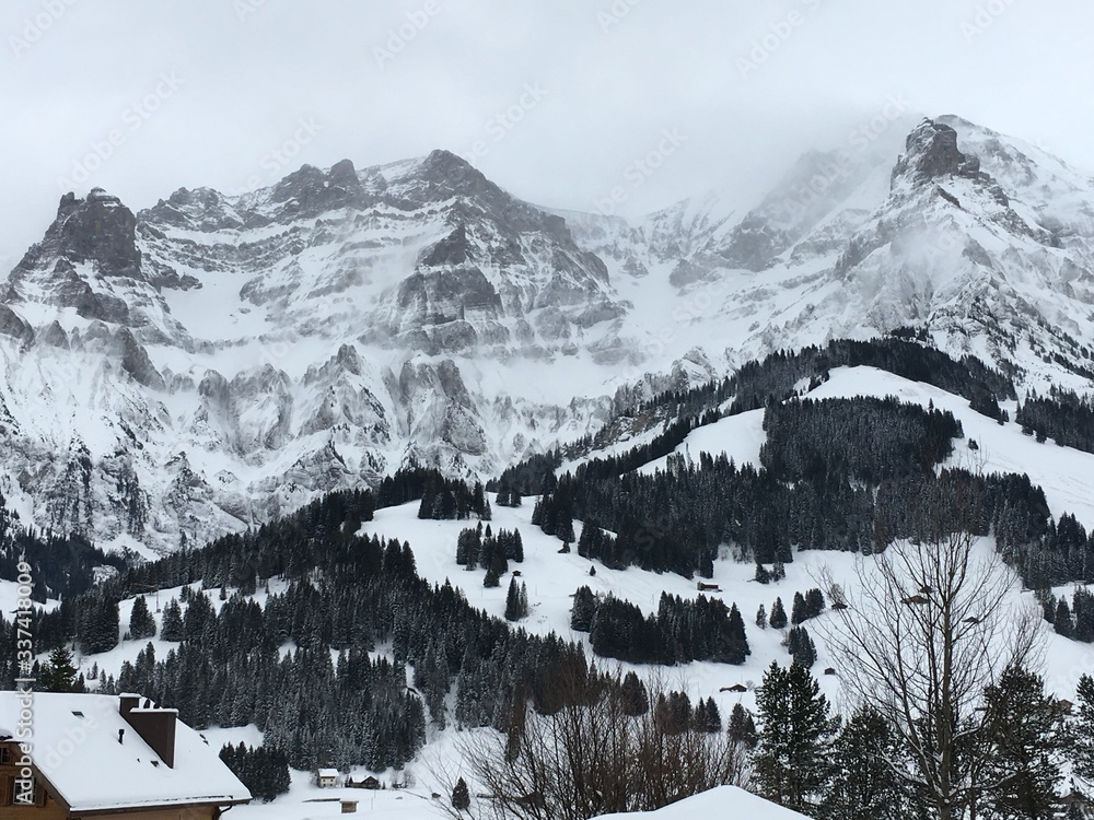 Switzerland Snow-Covered Alpine Mountains