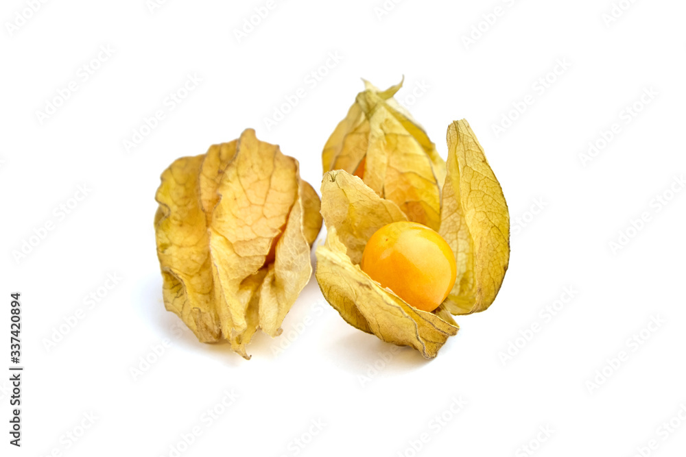 Physalis peruviana berries (ground cherries, Cape gooseberry, poha berries) isolated on a white background Physalis peruviana berries (ground cherries, Cape gooseberry, poha berries) isolated on a white background