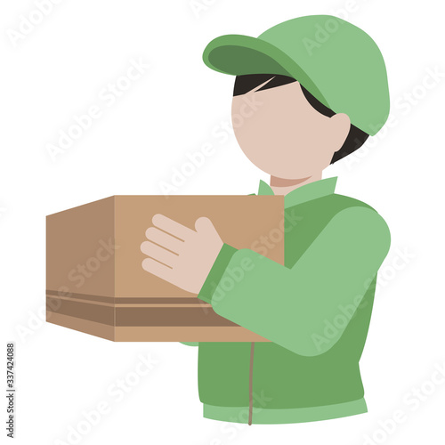 ダンボールの荷物を届ける配達業者の男性