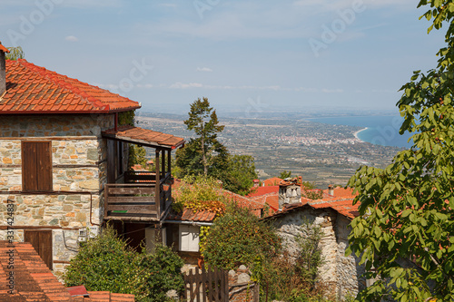 The old city Palaios Panteleiomonas, tourist attraction in Greece. Leptokaria travel destination in east Macedonia. photo