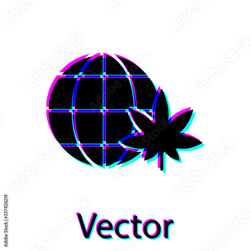 Black Legalize marijuana or cannabis globe symbol icon isolated on white background. Hemp symbol.  Vector Illustration