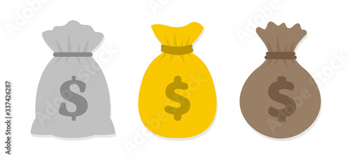 Money bag icons flat. Vector illustration