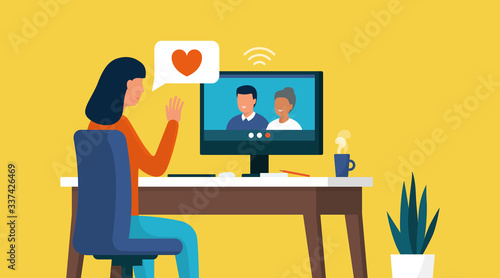 Woman videocalling her parents online