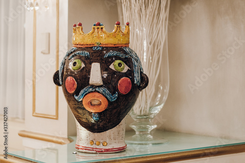 Traditional sicialian vase in form of the head of the prince in crown