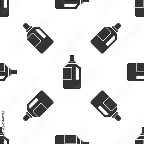 Grey Fabric softener icon isolated seamless pattern on white background. Liquid laundry detergent, conditioner, cleaning agent, bleach.  Vector Illustration