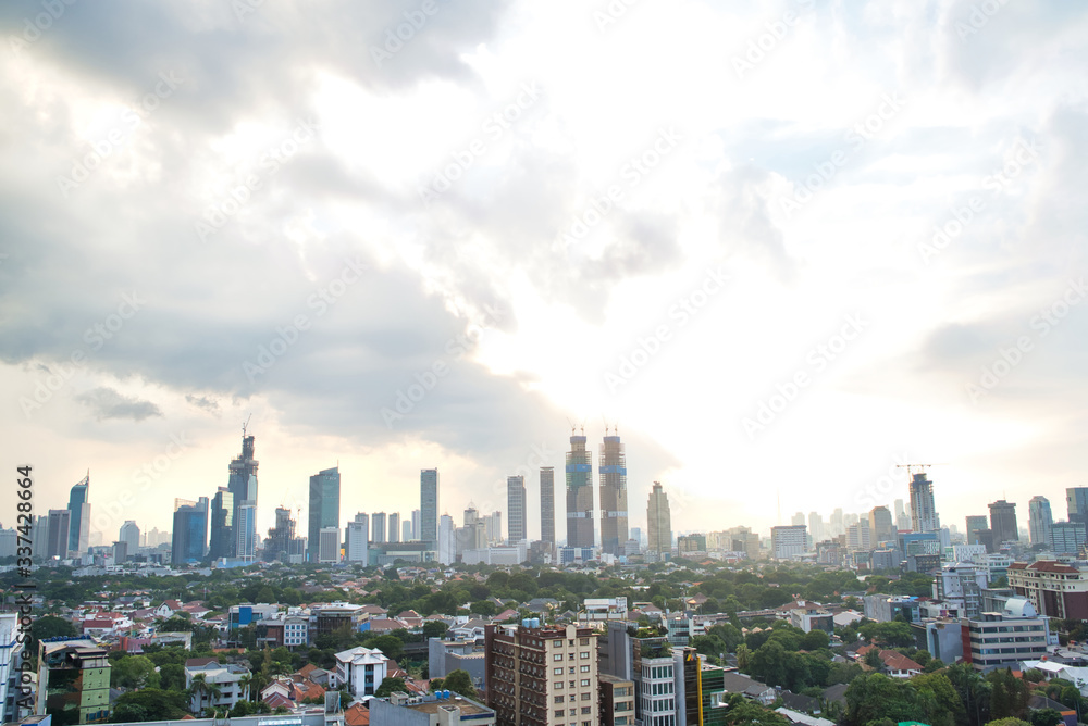 Fototapeta premium Aerial view of the skyline of Jakarta city in Indonesia