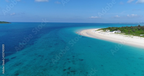 Aerial shot of maehama beach, miyako island, okinawa, Japan