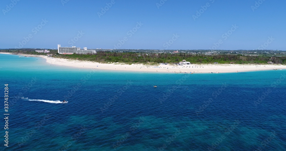 Aerial shot of maehama beach, miyako island, okinawa, Japan Aerial shot of maehama beach, miyako island, okinawa, Japan
