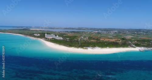 Aerial shot of maehama beach  miyako island  okinawa  Japan