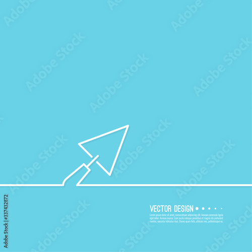 Construction trowel working tool for masonry walls. Vector illustration on a blue background.