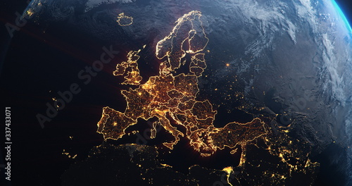Planet Earth from Space EU Europe Countries highlighted, elements of this image courtesy of NASA
