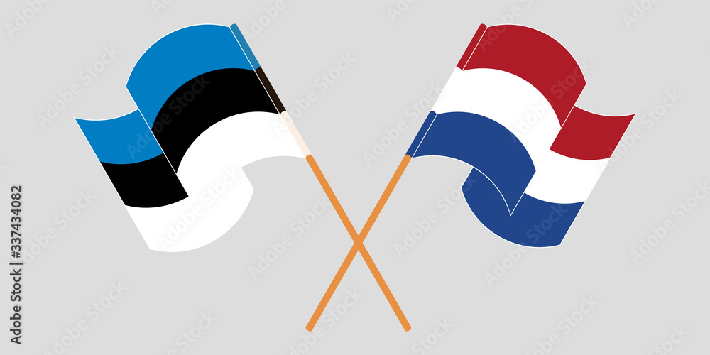 Crossed and waving flags of Estonia and the Netherlands Crossed and waving flags of Estonia and the Netherlands