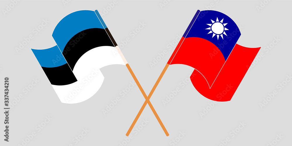 Crossed and waving flags of Estonia and Taiwan