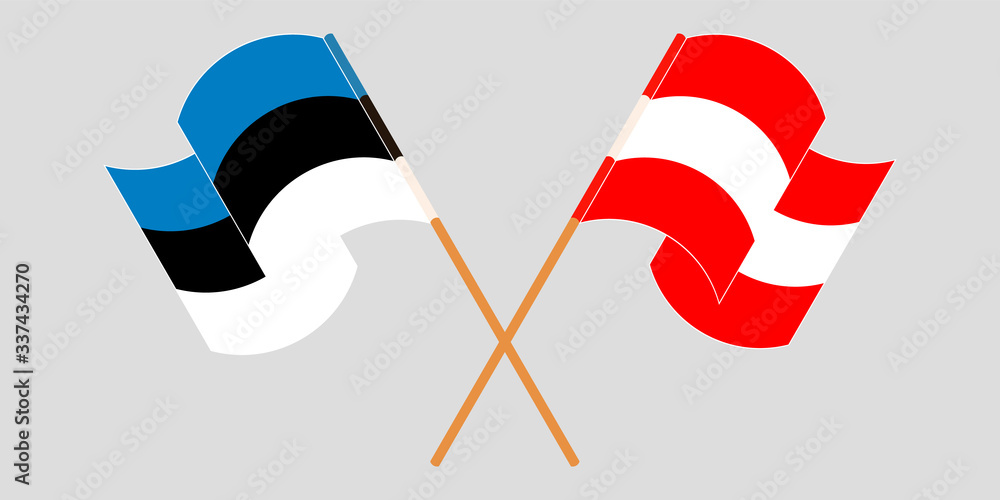 Crossed and waving flags of Estonia and Austria Crossed and waving flags of Estonia and Austria