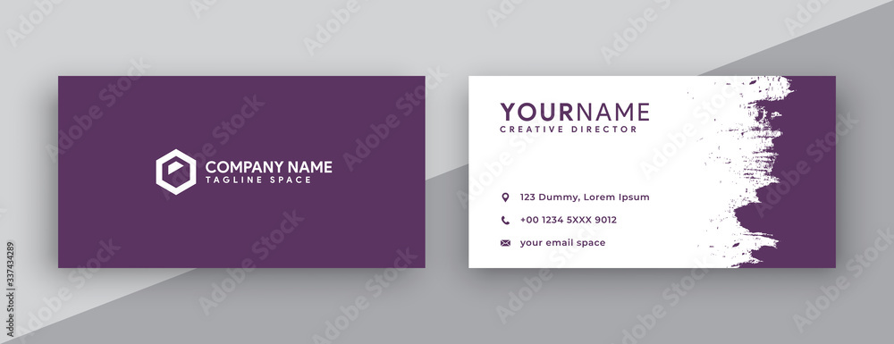 purple business card design . double sided business card template with new 2020 color trend grape compote color. corporate branding design , modern and clean design