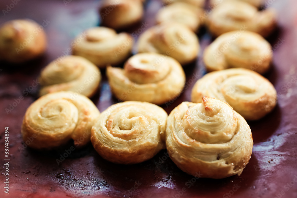 Cheesecakes from puff pastry, close-up baked goods