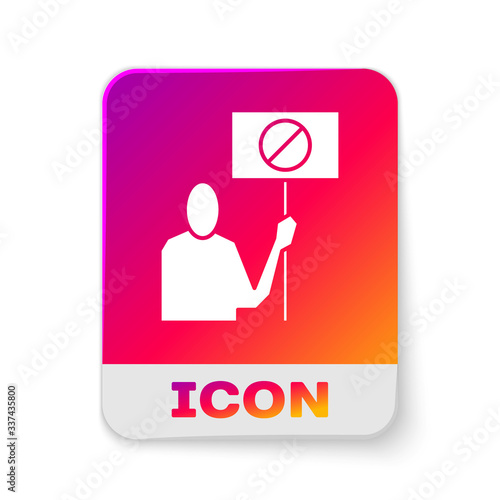 White Nature saving protest icon isolated on white background. Earth planet protection, environmental issues demonstration. Rectangle color button. Vector Illustration