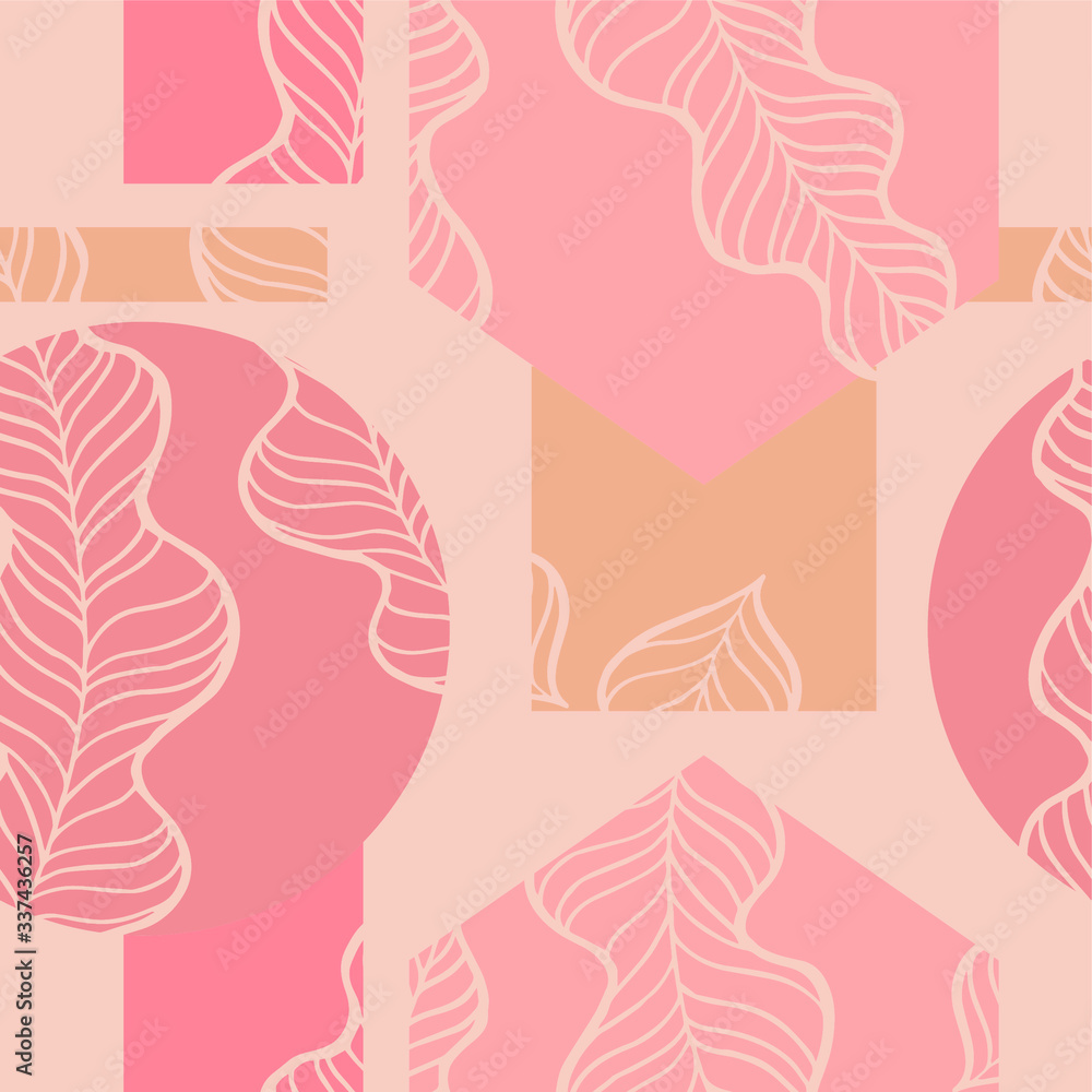 geometric abstract seamless pattern with leaves 
