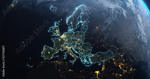Planet Earth from Space EU Europe Countries highlighted  elements of this image courtesy of NASA