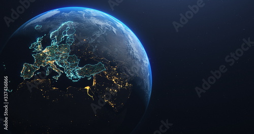 Planet Earth from Space EU Europe Countries highlighted, elements of this image courtesy of NASA photo