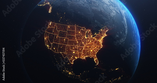 Planet Earth from Space USA, United States highlighted state border and counties animation, elements of this image courtesy of NASA