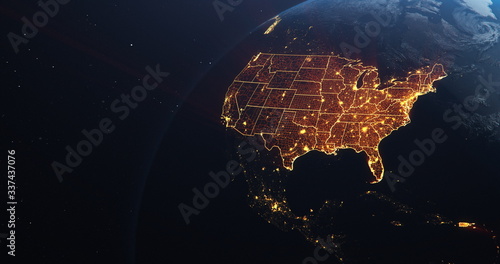 Planet Earth from Space USA, United States highlighted state border and counties animation, elements of this image courtesy of NASA