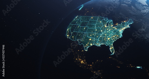 Planet Earth from Space USA, United States highlighted state border and counties animation, elements of this image courtesy of NASA photo