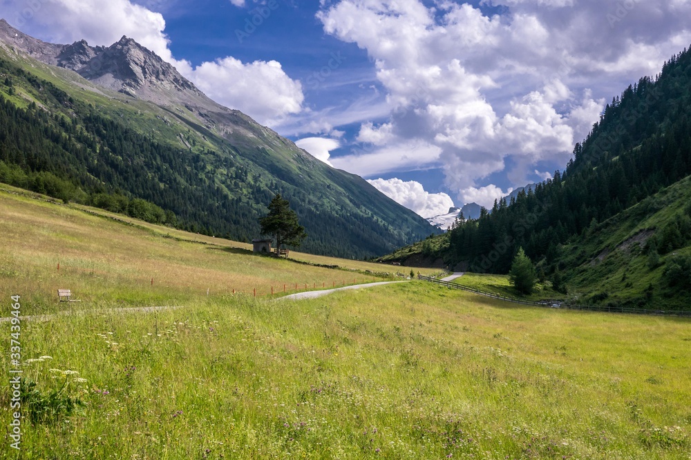 Entrance of the Jamtal valley near Galtuer, Paznaun Valley, Tyrol, Austria