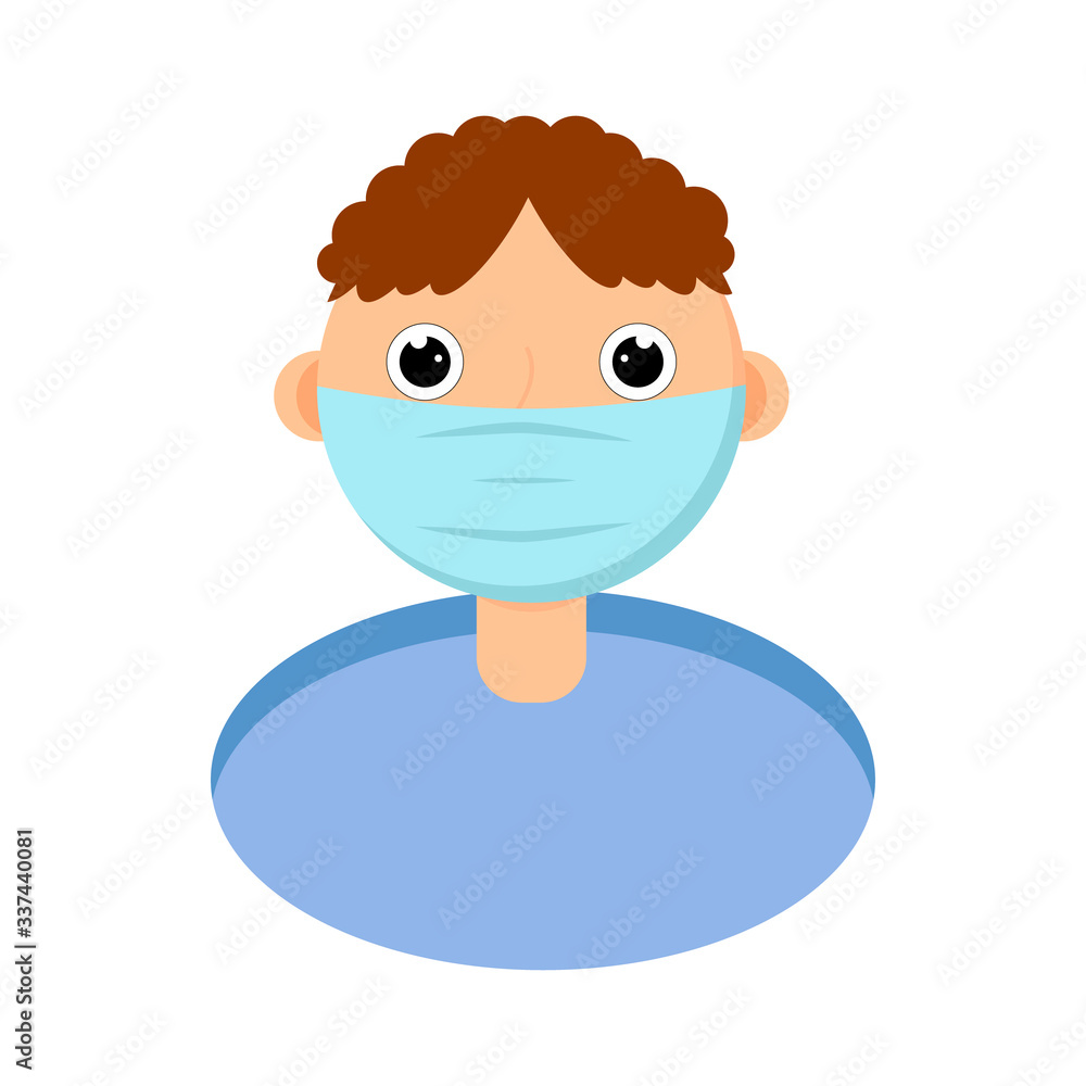 A young man in a protective medical mask.A teenager protected from the virus.Protection from viruses and diseases.Human head.Vector illustration.