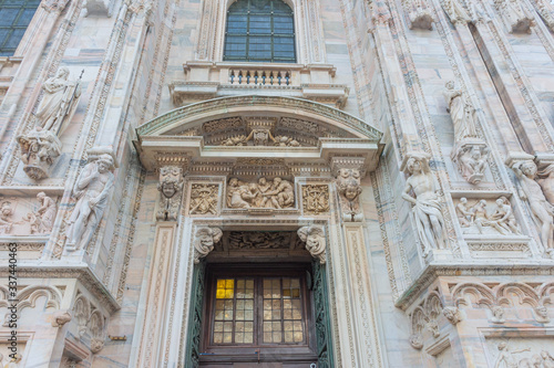 Italy, Milan, 13 February 2020, detail view of the facade of the Duomo