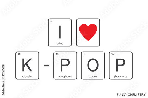 Fototapeta Naklejka Na Ścianę i Meble -  The chemical elements of the periodic table. Funny phrase - I love K-POP.