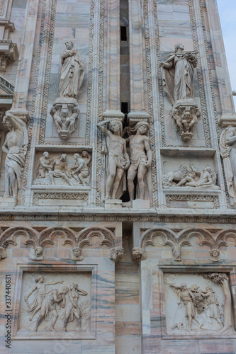 Italy, Milan, 13 February 2020, detail view of the facade of the Duomo