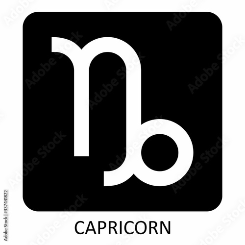 Capricorn zodiac sign icon on dark background with label