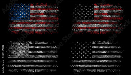 grunge usa flag set vector design.