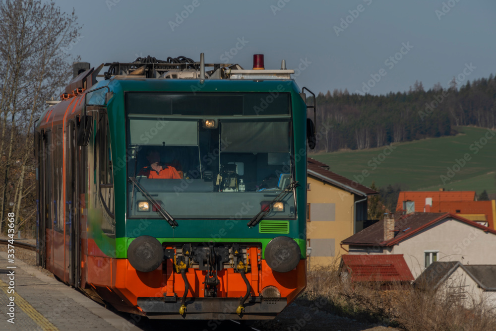 Zlata Koruna railway station in south Bohemia in spring day Zlata Koruna railway station in south Bohemia in spring day