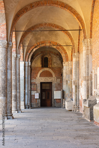 Italy, Milan, February 13, 2020, view and details of the cathedral of Santo Ambrogio, one of the oldest churches in Milan