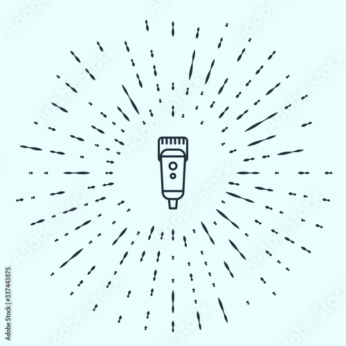 Black line Electrical hair clipper or shaver icon isolated on grey background. Barbershop symbol. Abstract circle random dots. Vector Illustration