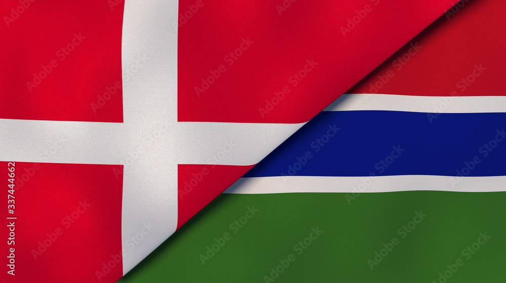Obraz premium The flags of Denmark and Gambia. News, reportage, business background. 3d illustration