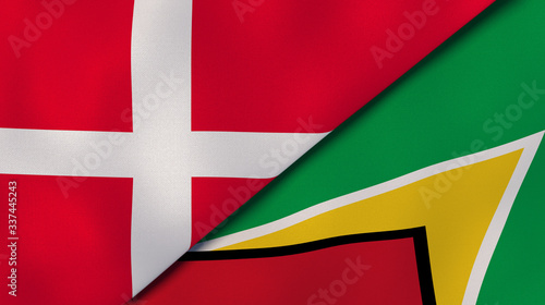 The flags of Denmark and Guyana. News, reportage, business background. 3d illustration photo