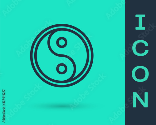 Black line Yin Yang symbol of harmony and balance icon isolated on green background.  Vector Illustration