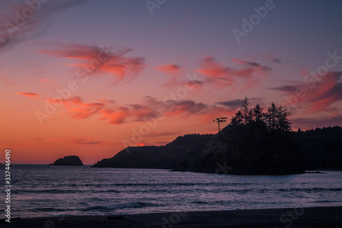 Pink sunset over ocean