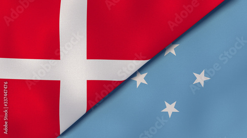 The flags of Denmark and Micronesia. News, reportage, business background. 3d illustration photo